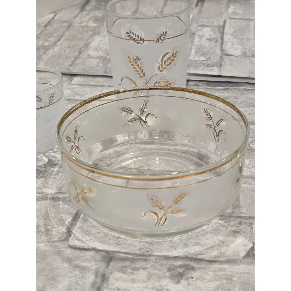 Vintage DeValbor Italian Covetro Frosted Gold Leaf Rock Glasses, Tumbler Ice Buc